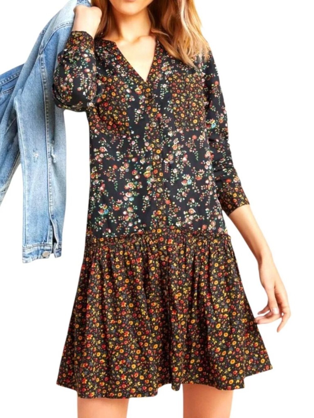 Maeve by Anthropologie Marlie Button-Front Floral Tunic Dress Size 12